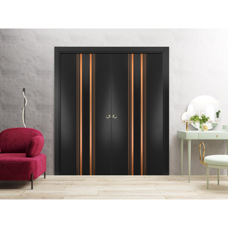 Porte pliante à panneaux en bois, Noir mat, 72 po x 80 po