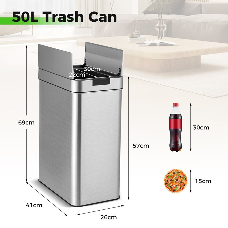 Stainless Steel Kitchen Trash Can - 50L