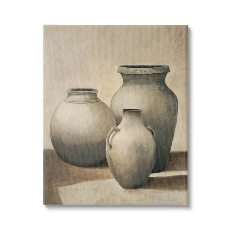 «Clay Plant Pottery Jars Still Life», croquis au crayon, cadre photo sur panneau de fibres à densité moyenne, Toile tendue