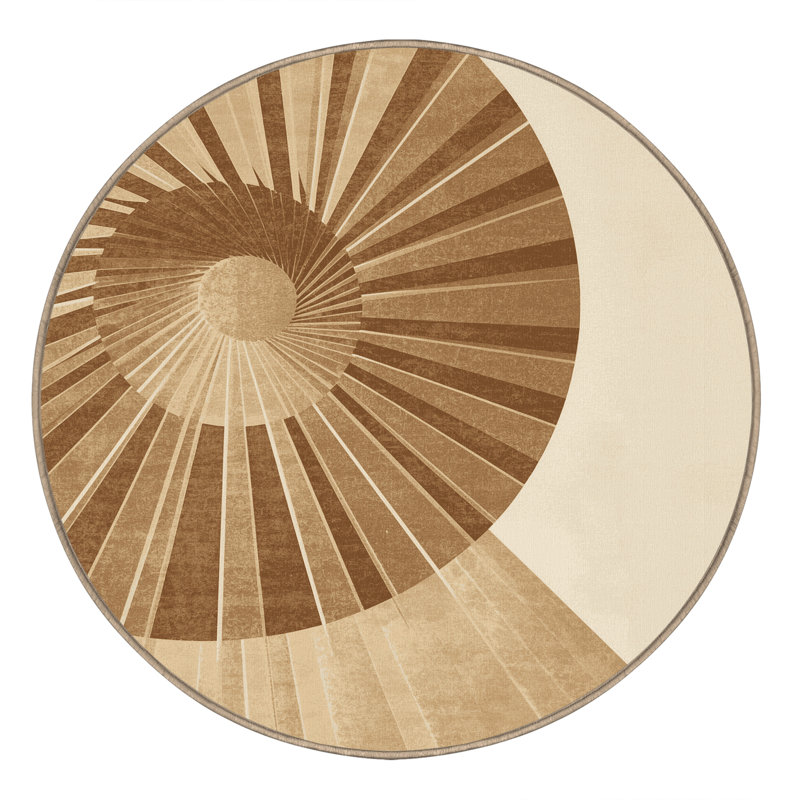 Machine Washable Manhasset Art Deco Arc Rug in Beige – Beige Binding, 4' Round
