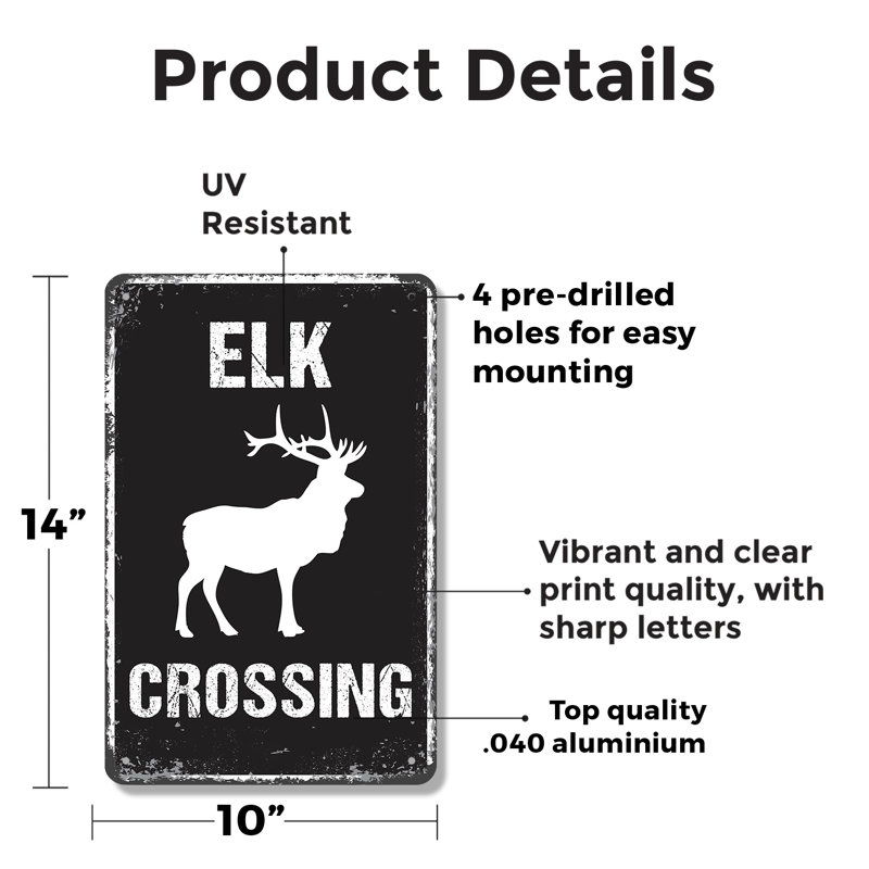 Panneau Elk Crossing en aluminium 10 po x 14 po Elk Crossing, H 10 po x l 14 po x P 0,1 po, Blanc
