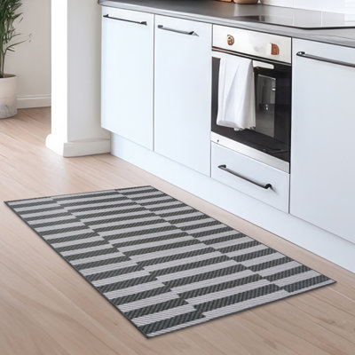 Tapis lavable rayé noir et crème lavable 3 x 5 Tratti