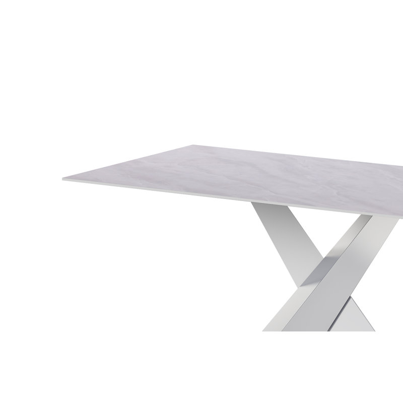 Contemporary White Sintered Stone Dining Table with Steel Base