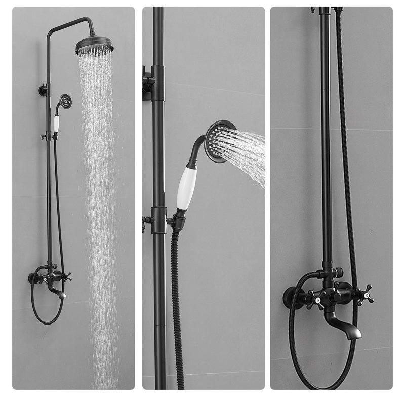 VIBRANTBATH  Matte Black 7.8 Waterfall Dual Head Shower Faucet Bar System with 2-way Diverter ( Ceramic Disc Valve Included )