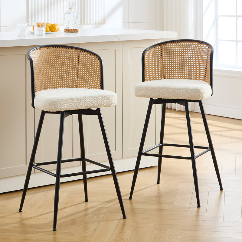 Tabouret pivotant Cane, Tabouret de comptoir (siège d'une hauteur de 26 p, Crème, 2