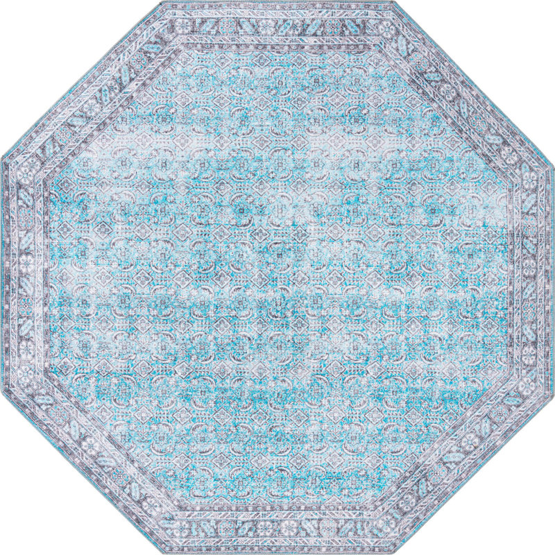 Tapis contemporain Oppie couleur ciel, Octogone 7 pi 6 po