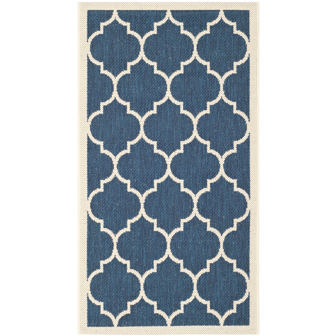 Handgefertigter Teppich Katz in Marineblau/Beige