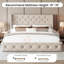 Grand lit plateforme tapissier avec tiroirs de rangement, structure de lit capitonnée avec dossier à oreilles et tête de lit, beige-2105395646-2105395642