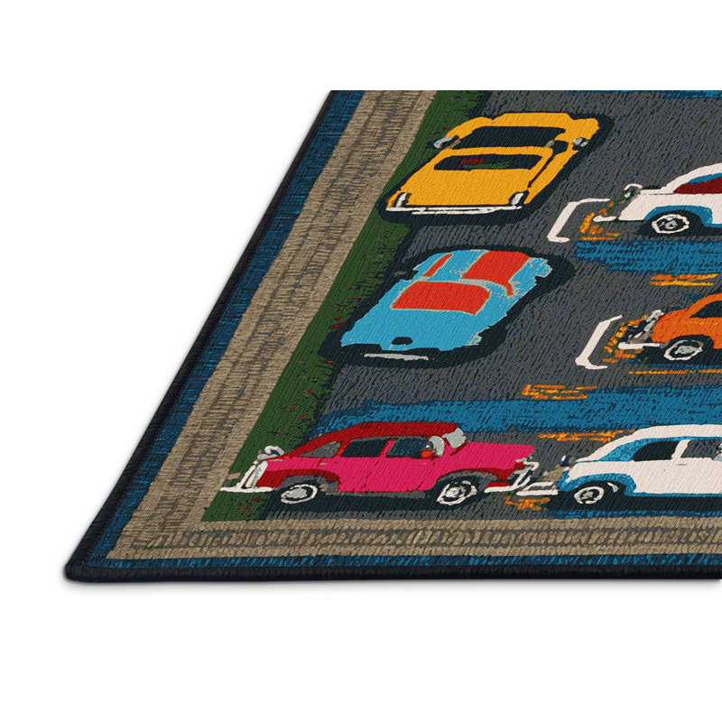 Machine Washable Transportation Black Area Rug, Rectangle 8' x 10'