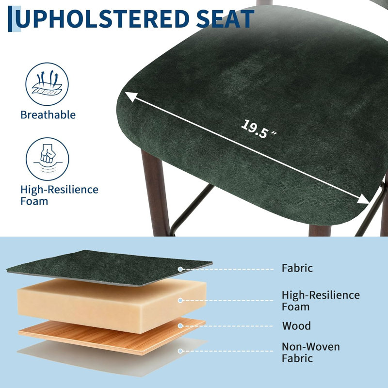 Ensemble de 2 tabourets de bar à hauteur de comptoir de 26 po de couleur verte avec pieds en bois et îlot de cuisine, Green