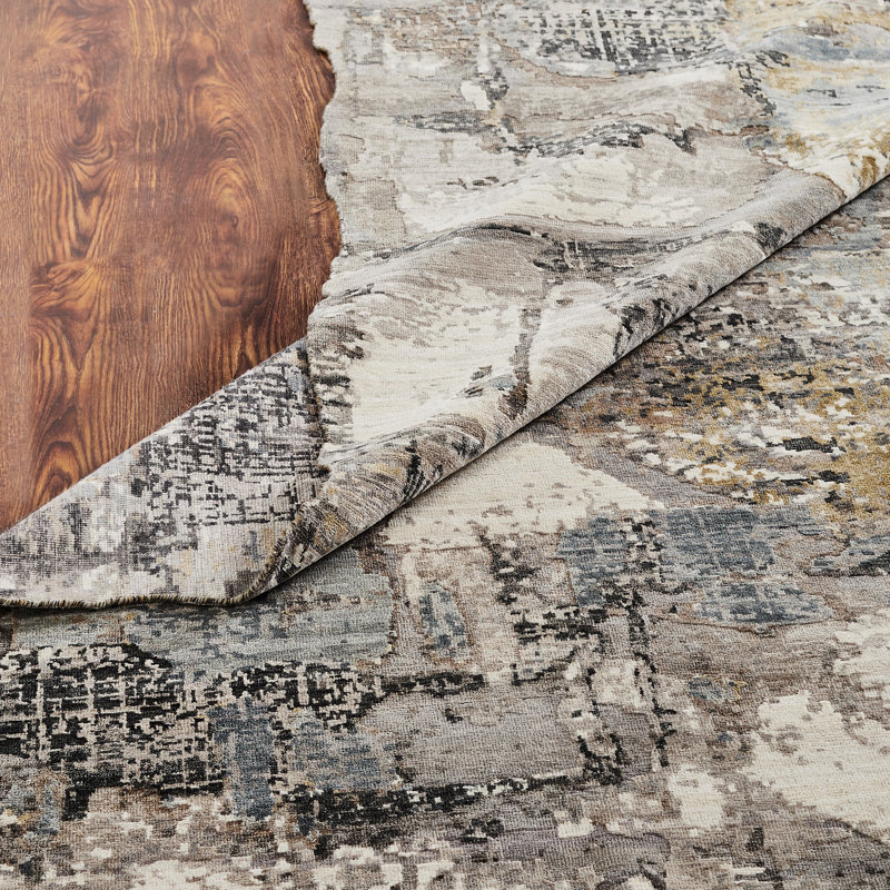 Hand Knotted Wool Abstract Area Rug, Rectangle 3' x 5'