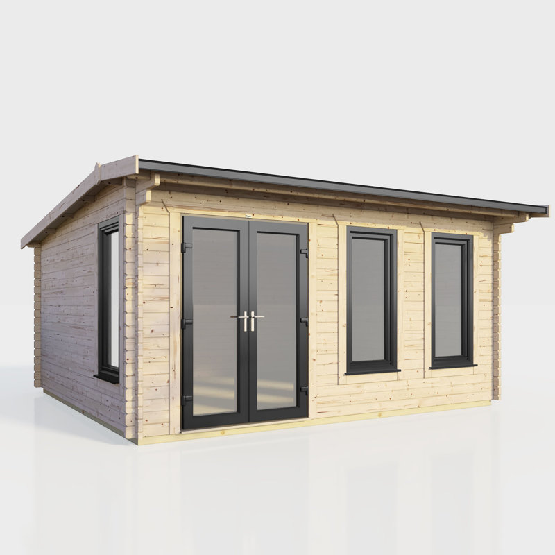 Powersheds 16 x 12ft Apex Log Cabin, Doors to the Left - 44mm
