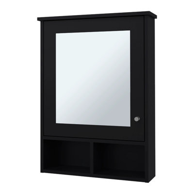 Armoire de salle de bain moderne noire avec porte et miroir - Keep Your Clean, H 29 po x l 20,9 po, 6,6 po, 5 tablettes et plus, finition élégante pour les essentiels d'organisation