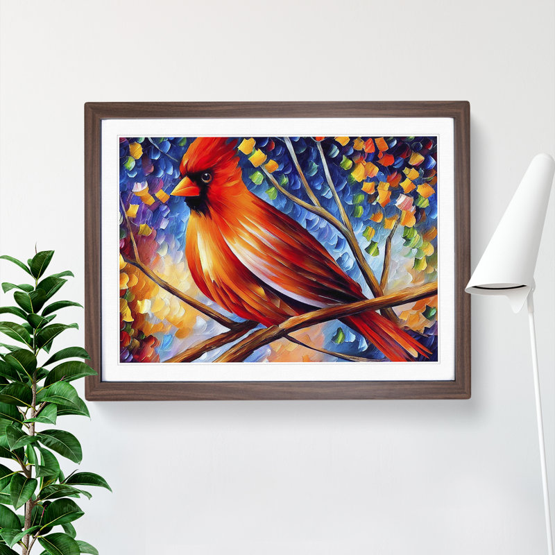 Cardinal Bird Vol.1 Abstract - Single Picture Frame Painting, 46cm H x 64cm W x 2cm D, Walnut Framed