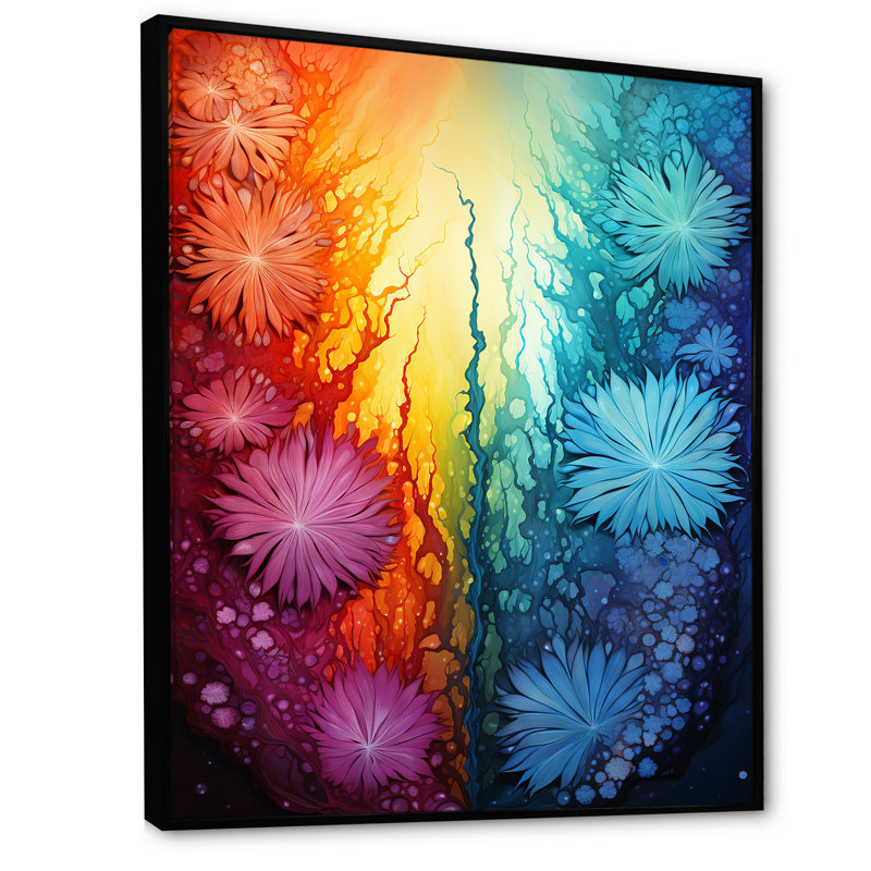 Feux d'artifice colorés 2 - Botanicals Wall Art, Cadre flottant noir, H 44 po x l 34 po x P 1,5 po