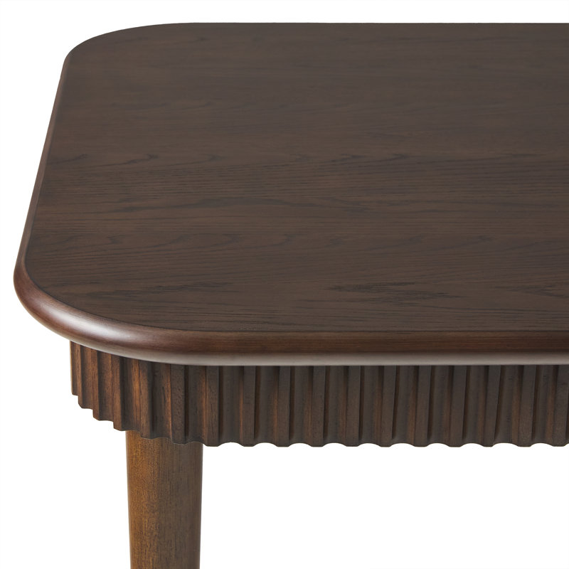 Aleric 70" Modern Fluted Easy Assembly Rectangle Solid Oak Wood Dining Table For 6 , Dark Brown Oak