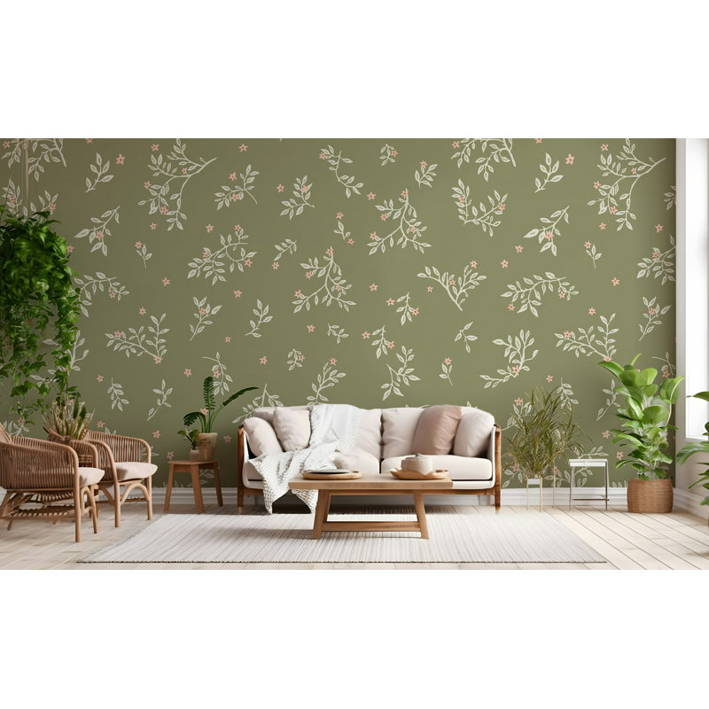 Papier peint vigne vert sauge, L 106 po x l 187 po