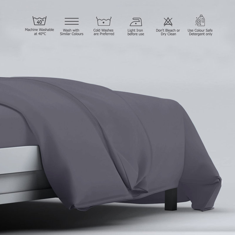 Klarita 100% Microfiber 300TC Reversible Duvet Cover Set with Pillowcase, Charcoal, Kingsize - 2 Pillowcase (50 x 75 cm)