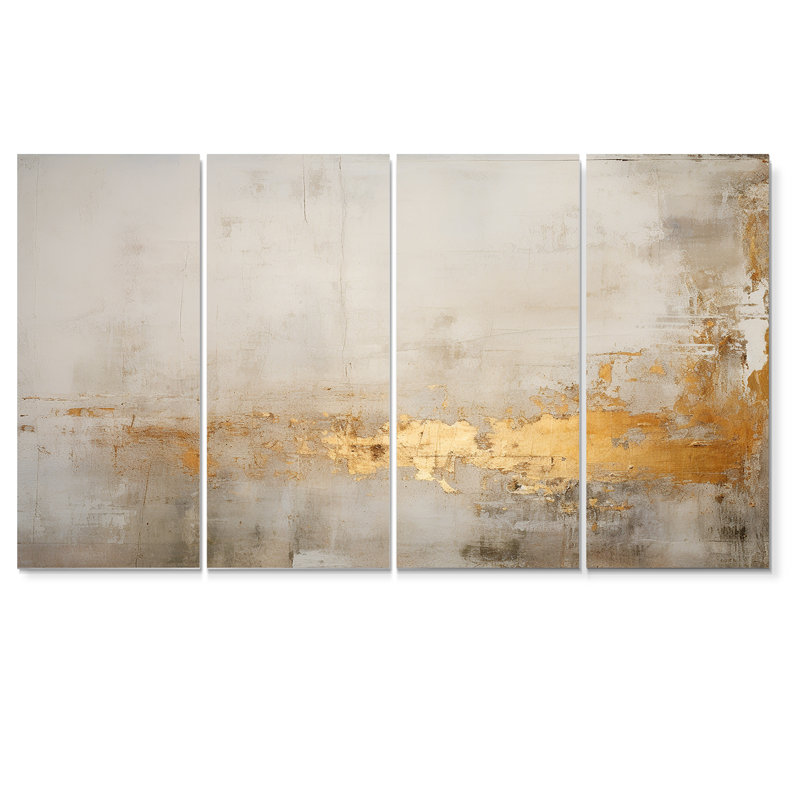 Or sensibilité subtile minimalisme II - art mural abstrait 4 pièces, H 32 po x l 64 po