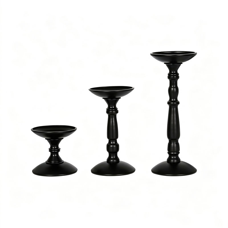 Ensemble de 3 bougeoirs piliers noirs mats, chandeliers en fer forgé de style ferme pour table à manger, foyer ou console