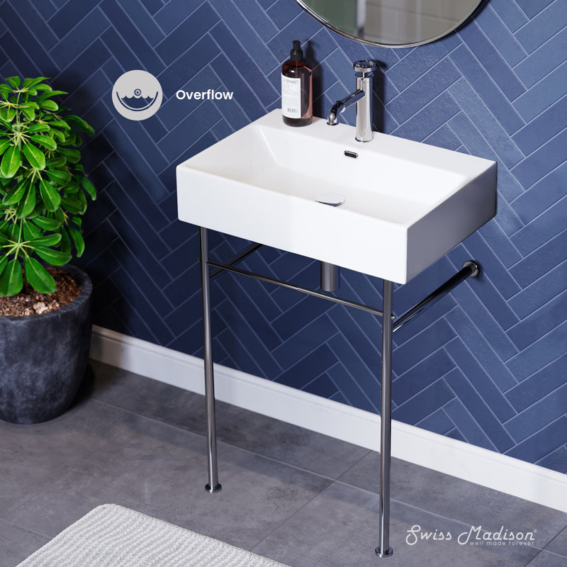 Claire 24 Ceramic Console Sink White Basin Chrome Legs, White/Chrome