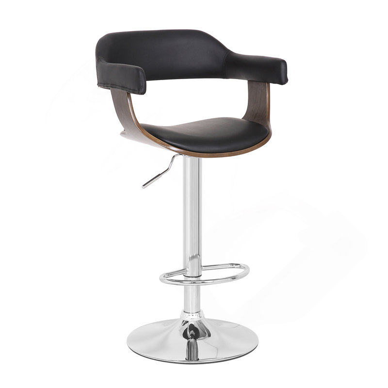 Tabouret de bar contemporain pivotant réglable avec accoudoirs rembourrés, chêne vieilli