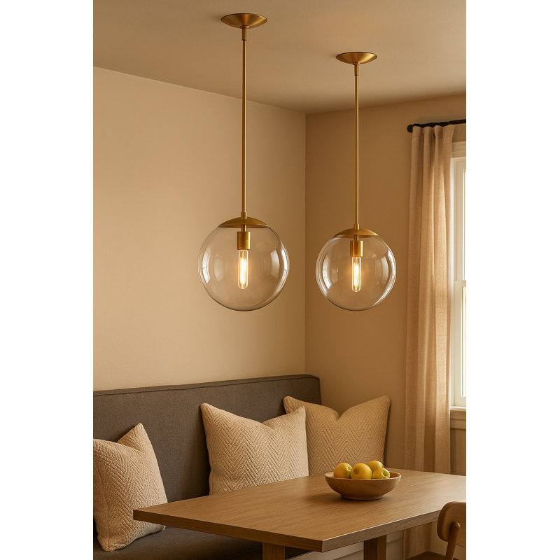 Warby Single Light Orb Pendant Light, 14.25" H x 13.5" W x 13.5" D, Clear, Heritage Brass