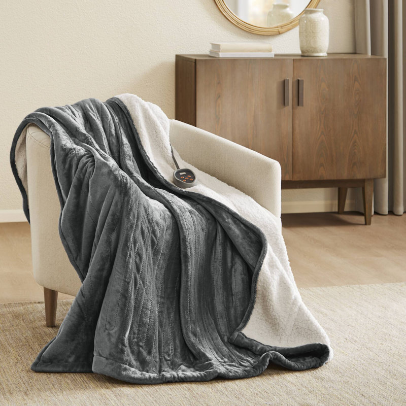 Full Gray Plush to Berber Electric Heated Blanket