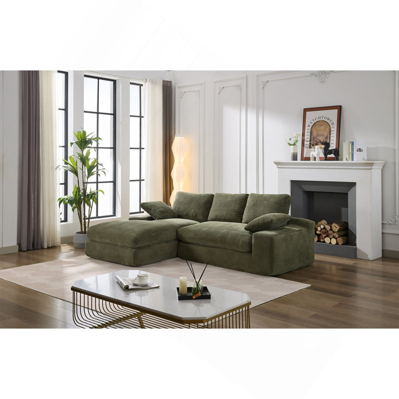 Ensemble de canapé modulaire de salon 99 * 69 ", canapé de style minimaliste moderne, canapé-lit rembourré pour le salon, la chambre à coucher, combinaison de 2 PC gratuite, canapé sans installation, en L, vert armée