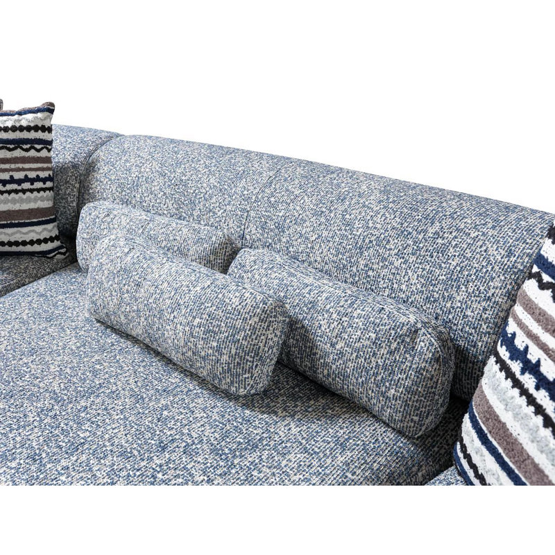 Canapé modulaire rembourré 3 pièces Leathie, Tissu bleu