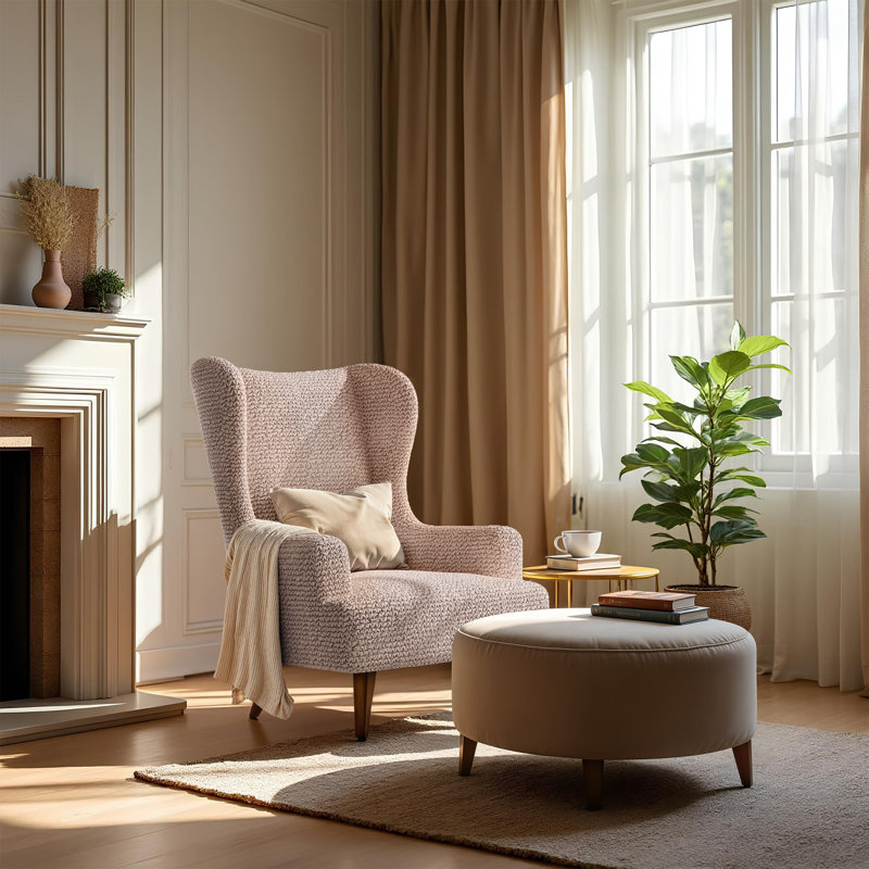 Housse extensible pour fauteuil à oreilles - Facile à nettoyer et durable - Collection Comfort, Taupe rosé