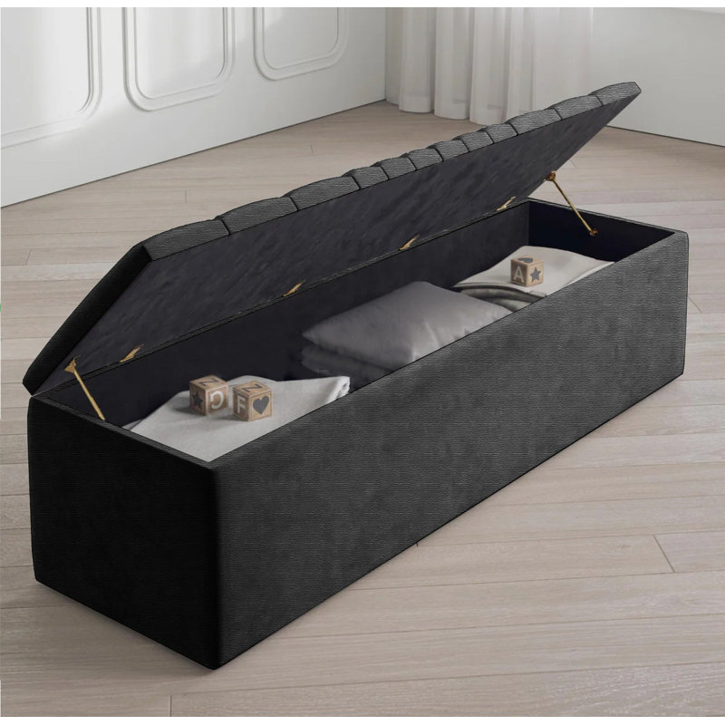 Large Striped Wide Rectangle Solid Color Standard Ottoman Storage Box, Naples Upholstered Deep Storage End of Bed Bench