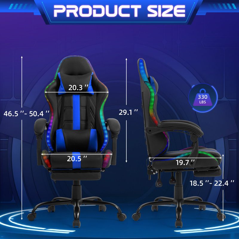 Fauteuil de massage avec jeu RVB à DEL et repose-pieds, Bleu / Noir