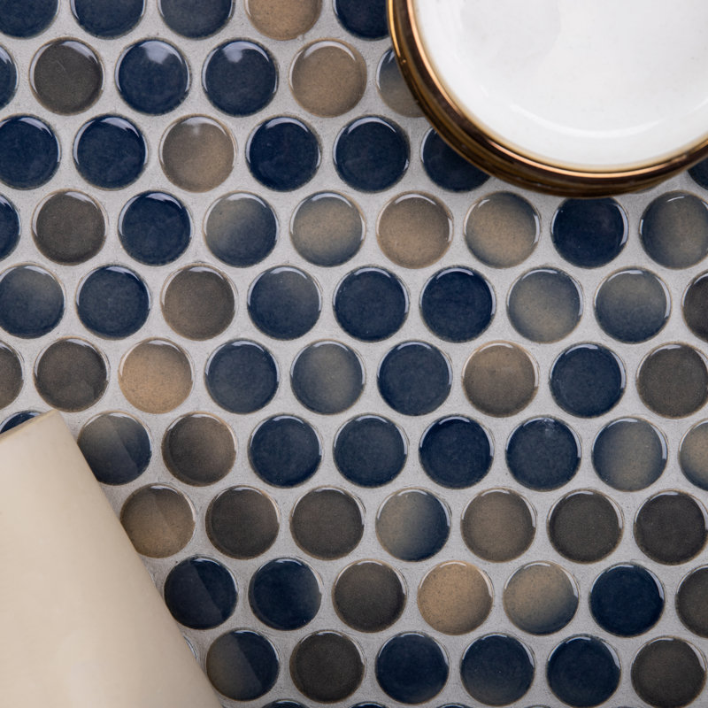 Carreau de mosaïque rond en porcelaine de 0,8 po x 0,8 po Value Series, Bleu / Gris