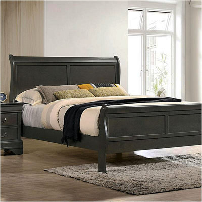 Classic Contemporary Queen Size Bed Gray Louis Phillipe Solidwood 1Pc Bed Bedroom Sleigh Bed Furniture