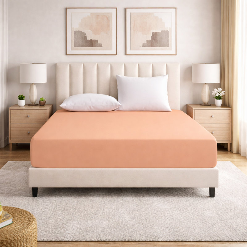 Super Luxury Microfiber 25 cm Plain Fitted Sheet , Double (4'6), Peach
