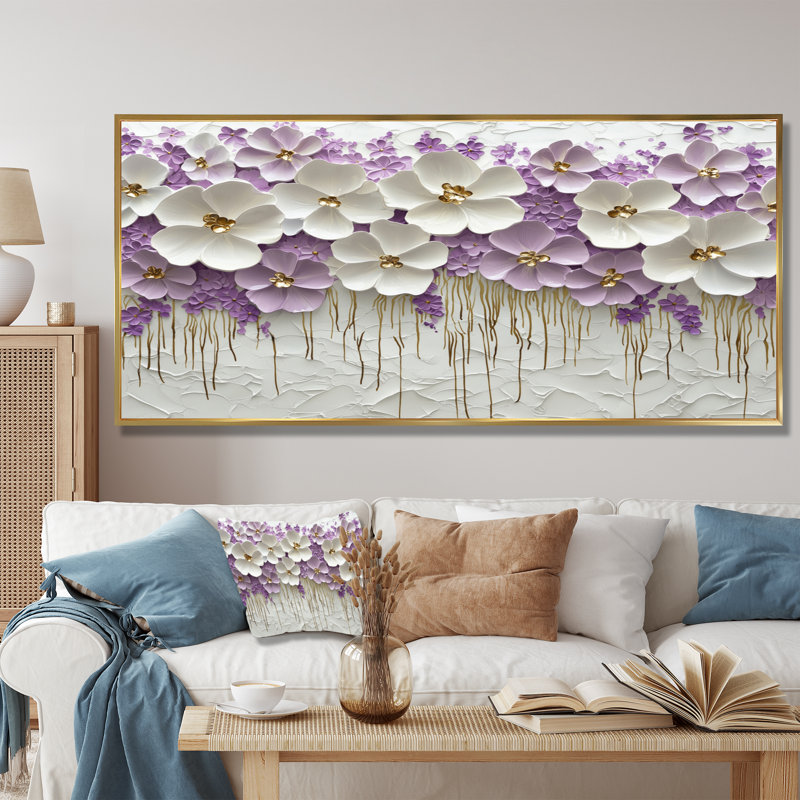 Art mural Mynch Wildflower Pure Cream Bloom III - Fleurs sauvages, H 28 po x l 60 po, Impression encadrée flottante, Doré