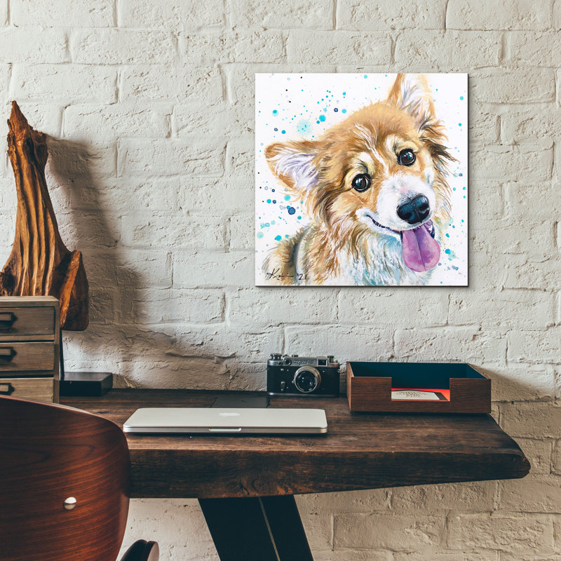 Art mural en verre Red Barrel Studio «Rainbow Dogs Corgi Puppy» par Lindsay Kivi, H 12 po x l 12 po x P 0,13 cm
