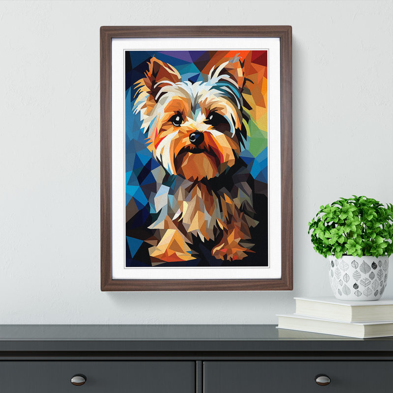 XYZ-FRM-V1223-1717 Yorkshire Terrier Cubism - Single Picture Frame Print on Wood, 34cm H x 25cm W x 2cm D, Walnut 