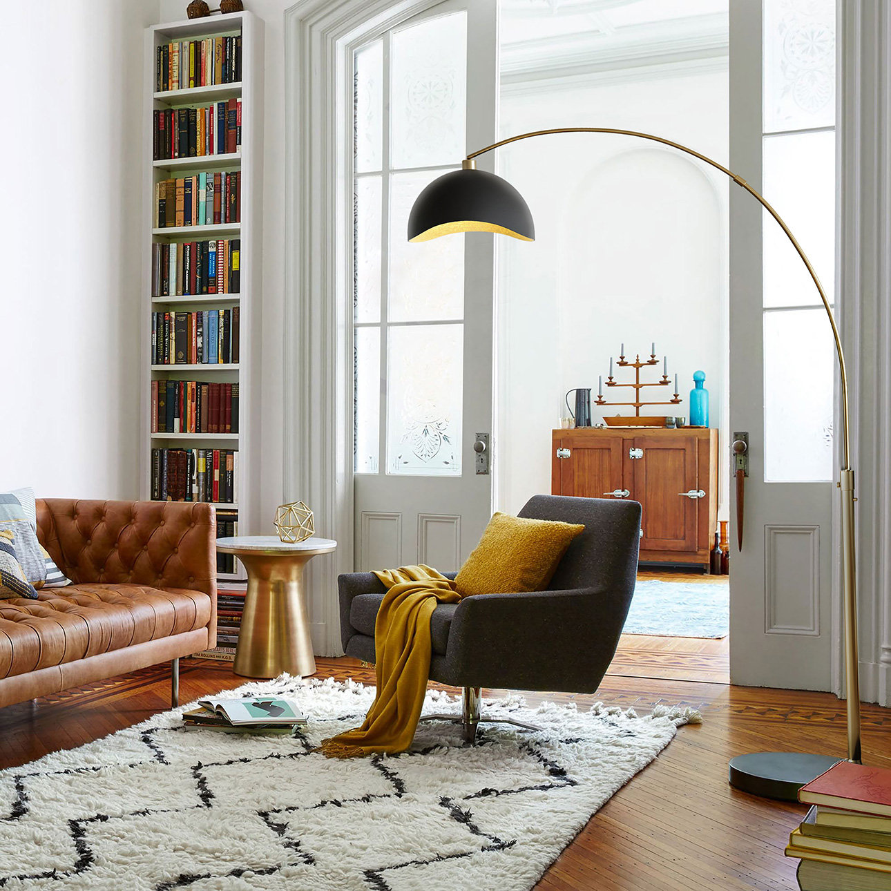 Luna Bella 92" Floor Lamp, Black/Gold