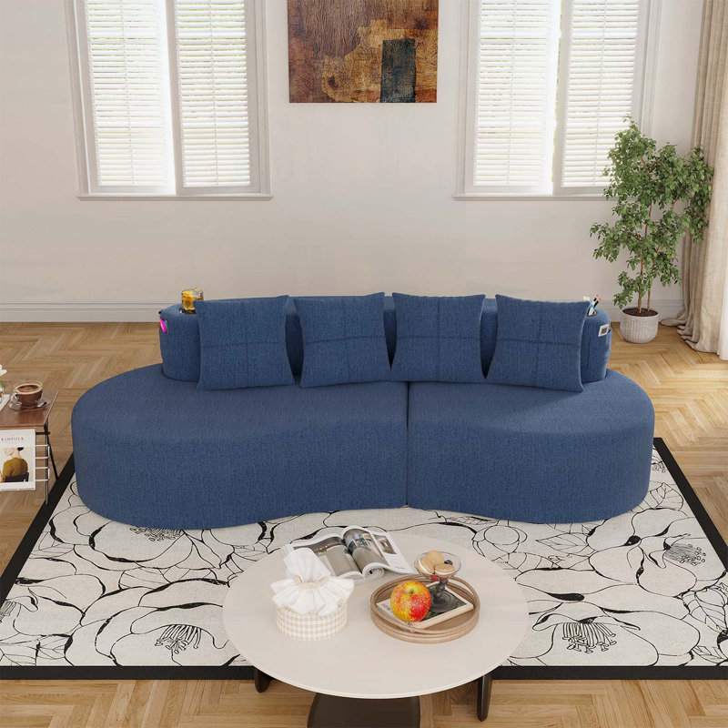 Canapé modulaire incurvé moderne moderne à 3 places en demi-lune pour salon, bureau et appartement, Navy Chenille, Navy
