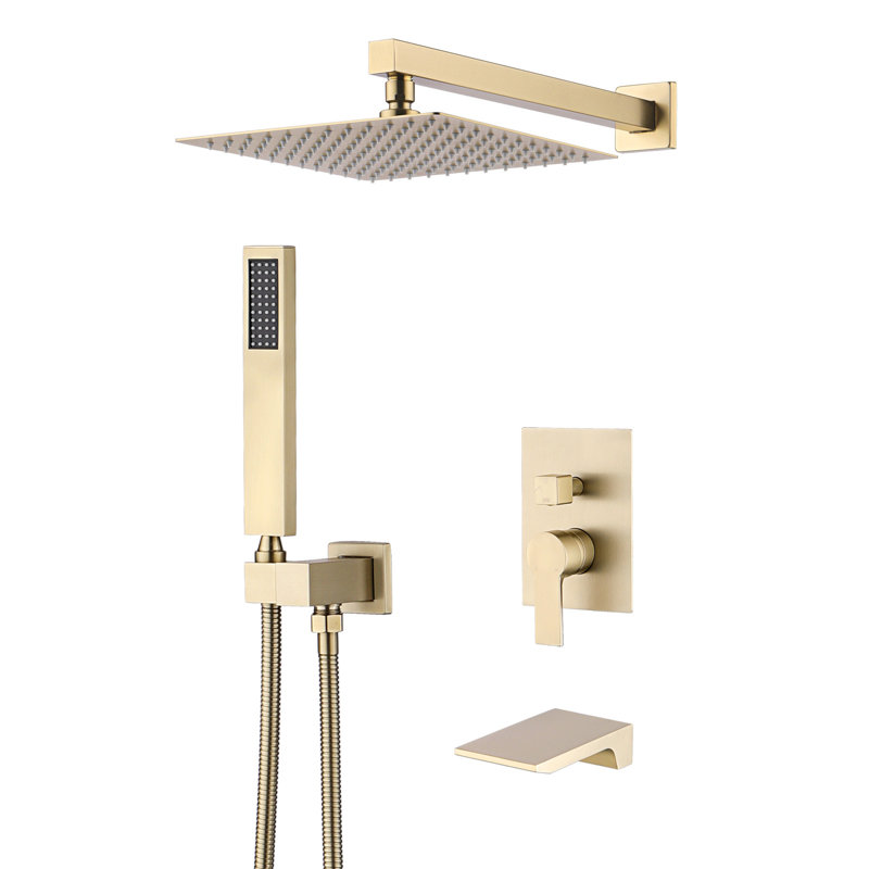 10" Rainfall Tub And Shower System With Handheld Spray And Tub Spout, Wall Mounted Shower Faucet Set With Pressure Balance Valve