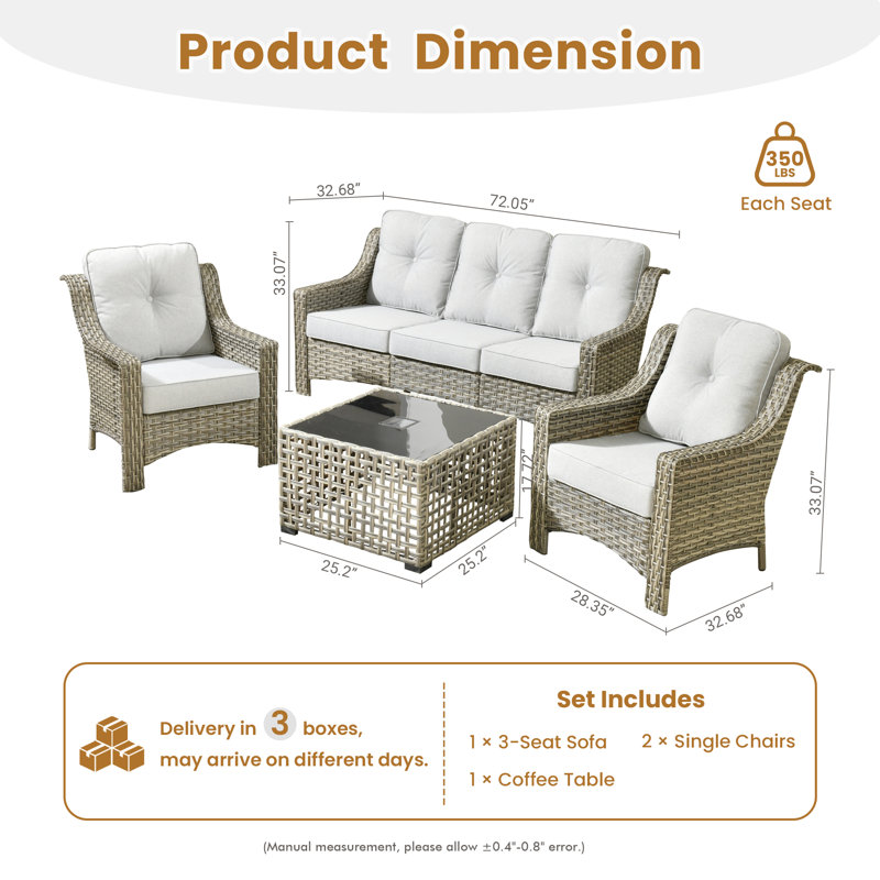 Harper 6 - Person Outdoor Seating Group With Cushions And Solar Powered Coffee Table, Gray