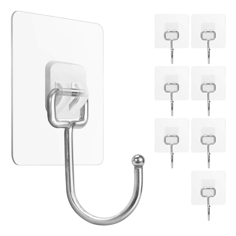 Grands crochets adhésifs 22Ib (Max), crochets muraux imperméables et antirouille pour suspendre des crochets pour serviettes et manteaux en acier inoxydable à utiliser dans la cuisine, la salle de bain, la maison et le bureau, paquet de 8