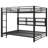 Metal Queen over Queen Bunk Bed with Storage Cabinets and LED Lighting – Sturdy Black Frame