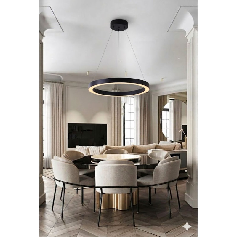 Lustre halo 1 lumière DEL noir mat, Noir