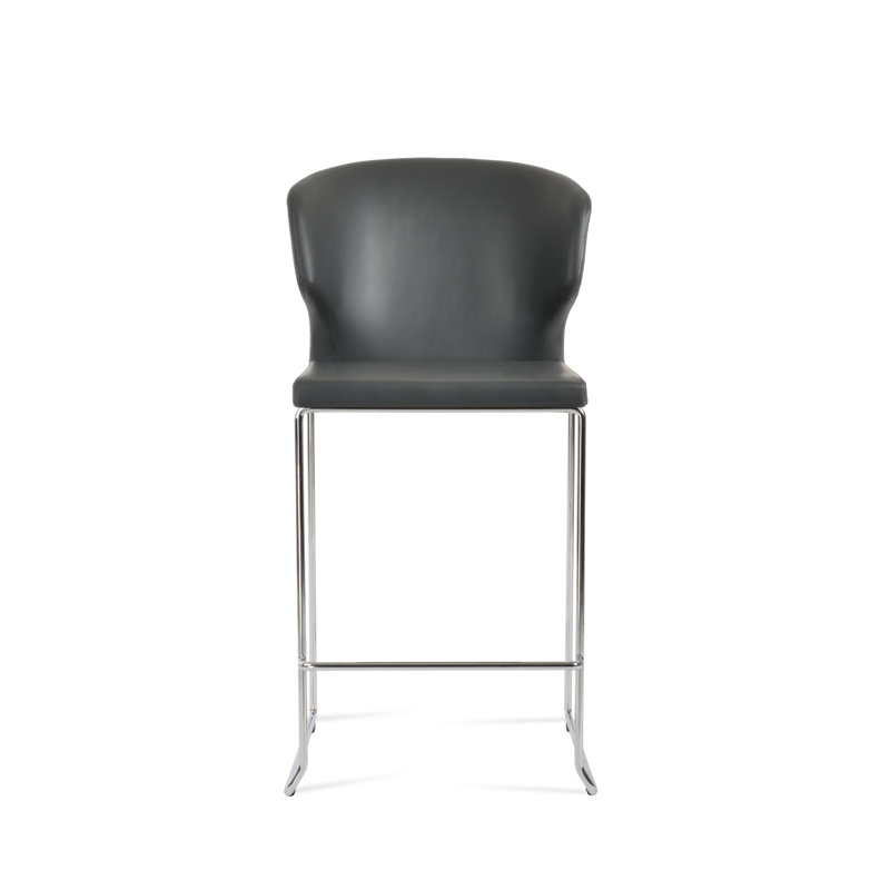 Tabouret de bar et de comptoir empilable Amed, Tabouret de bar (siège d'une hauteur de 29 po), gris, Chrome