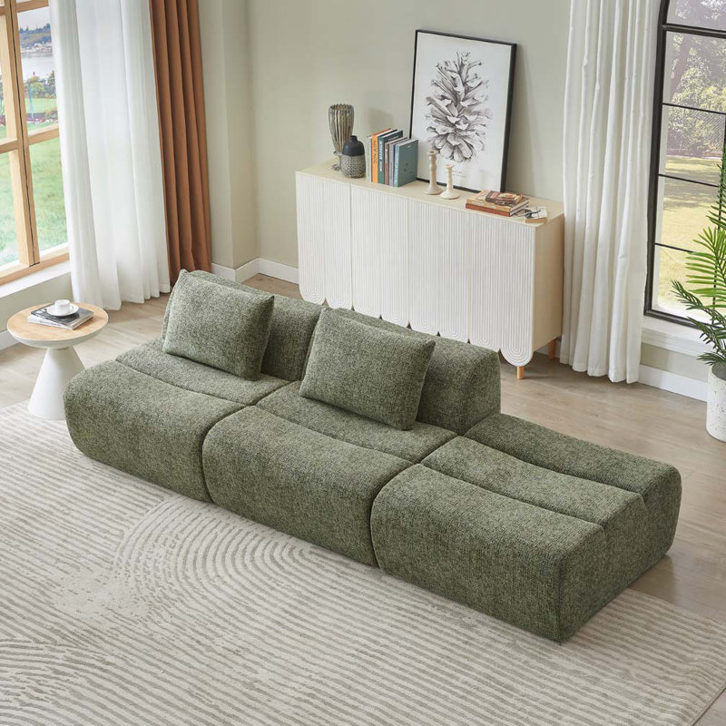 Oversized 3 Seater Compressed Sofa with Chenille Fabric, Green