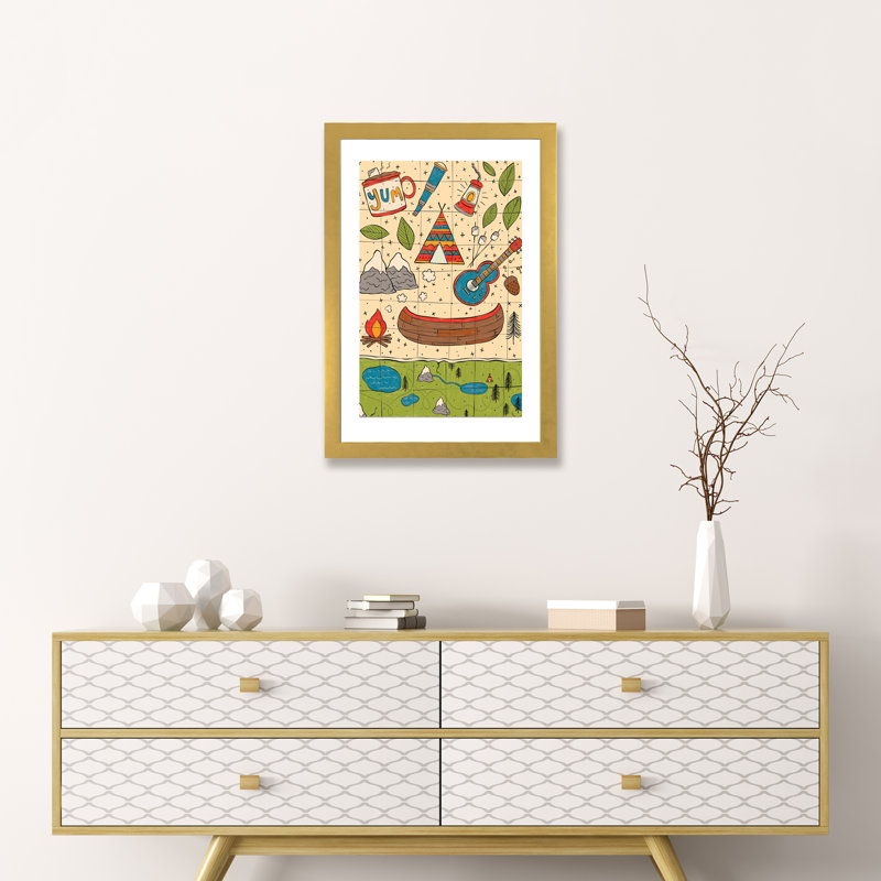 «Everyday Big Adventure II» par Lisa Barlow - impression d'art graphique, Papier encadré doré, Blanc