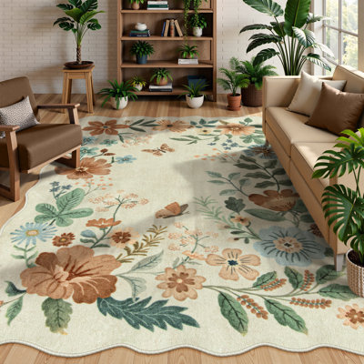 Tapis floral antidérapant doux antidérapant pour salon et chambre à coucher Floral